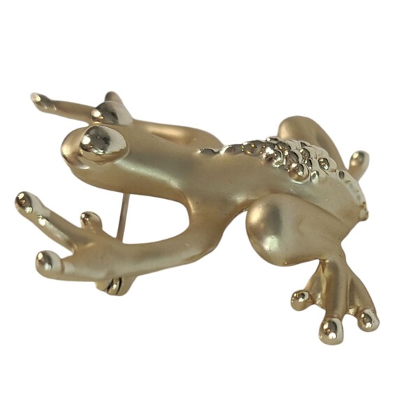 Vintage Brushed Gold Tone Frog Brooch Metal Pin Large Cute Animal Estate - Picture 2 of 6